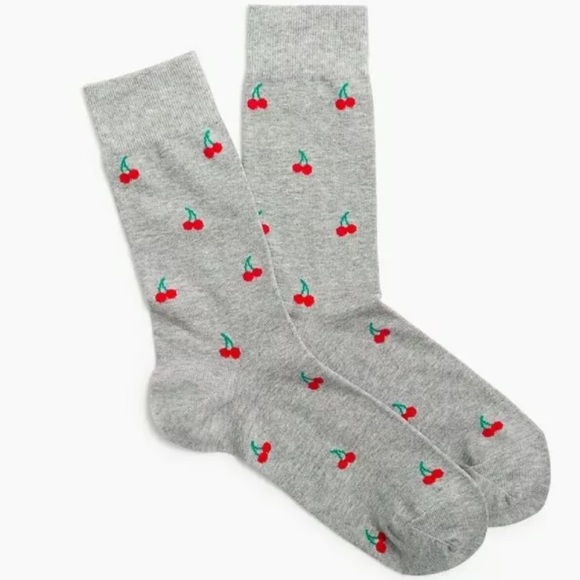 J. Crew Factory Grey Red Green Cherry Preppy Casual Dress Socks - One Size - NWT - Picture 1 of 3